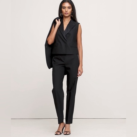 NWT! Banana Republic Black Barathea Italian Wool Tapered Tuxedo Pant - 4 LONG🤎 - Picture 2 of 6